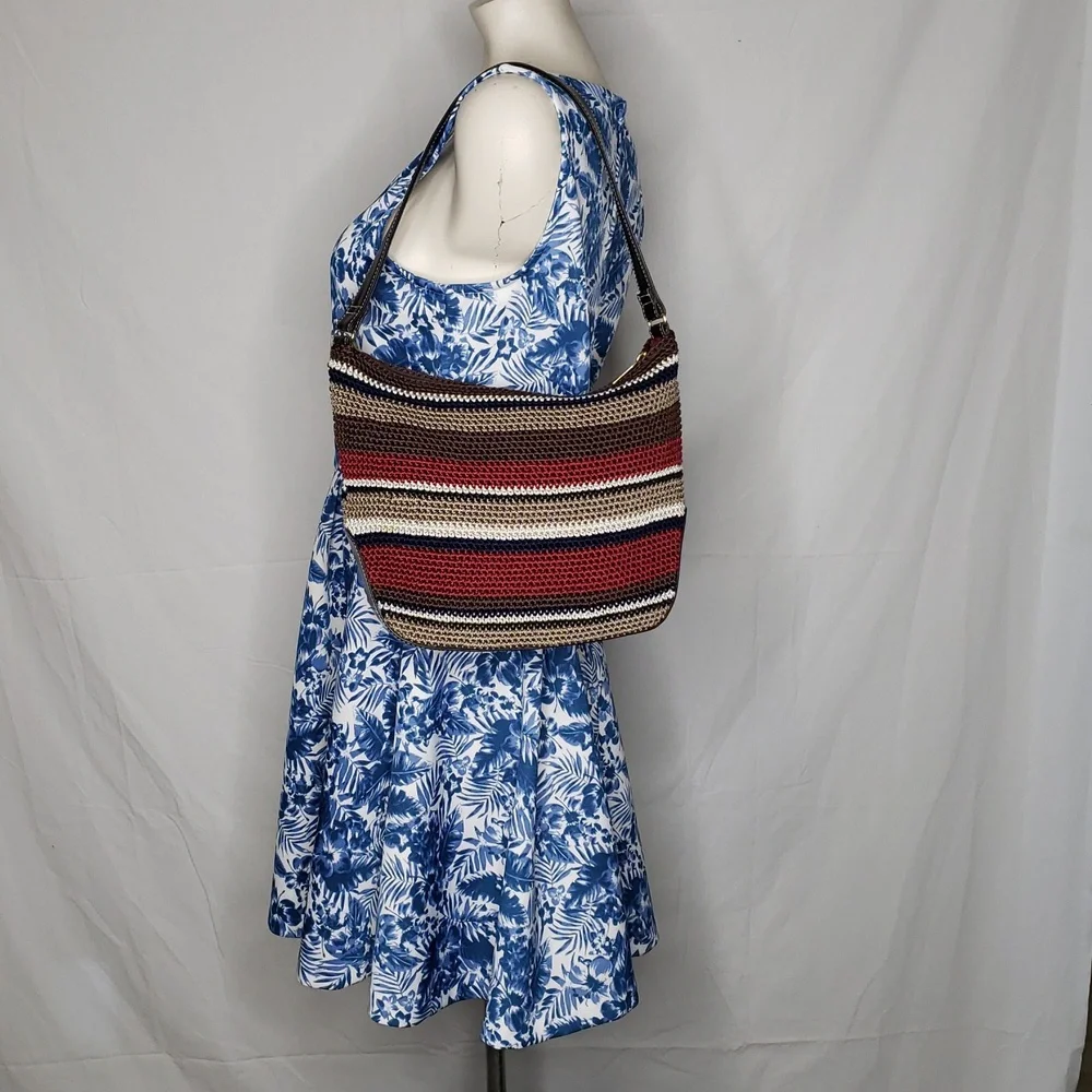 Vintage The Sak Eliott Lucca Crochet Stripe Nylon Hobo Bag Y2K Bohemian Beachy